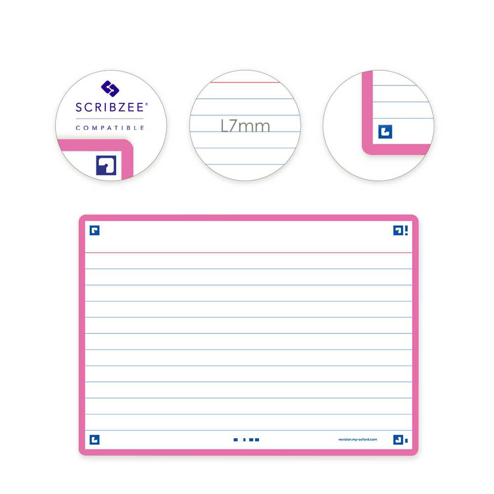 Flash Cards, ruled with pink frame, A6, pack of 80