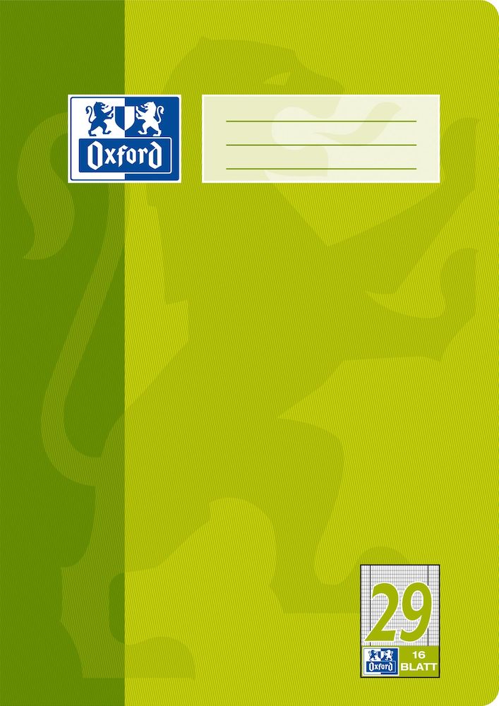 Oxford CLASSIC # Schulheft A4, Lineatur 29 (rautiert mit Rand links und rechts), 16 Blatt, 90 g/m² OPTIK PAPER®, geheftet, Farbe: hellgrün