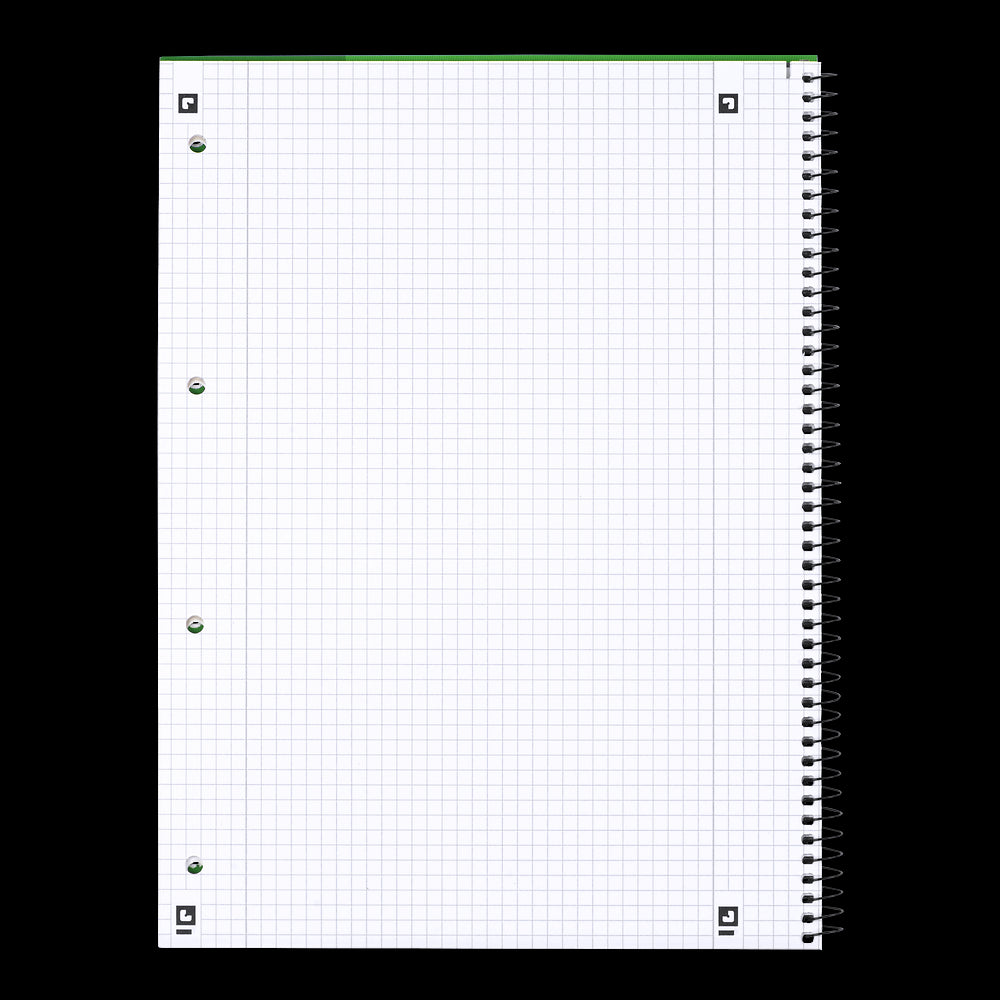 Oxford Linkshänder-Collegeblock# Collegeblock A4+, Lineatur 38 (kariert mit Rand links und rechts), 80 Blatt, Optik Paper+® , Spirale rechts, 4-fach gelocht, Microperforation mit Ausreißhilfe, grün