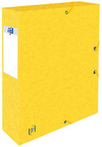 Oxford TOP FILE+ # Sammelbox in A4, Farbe: gelb, 425 g/m² Karton, Multi´Strat™ Technologie, 60 mm breit, Beschriftungsetikett, drei Einschlagklappen, Eckspannergummis