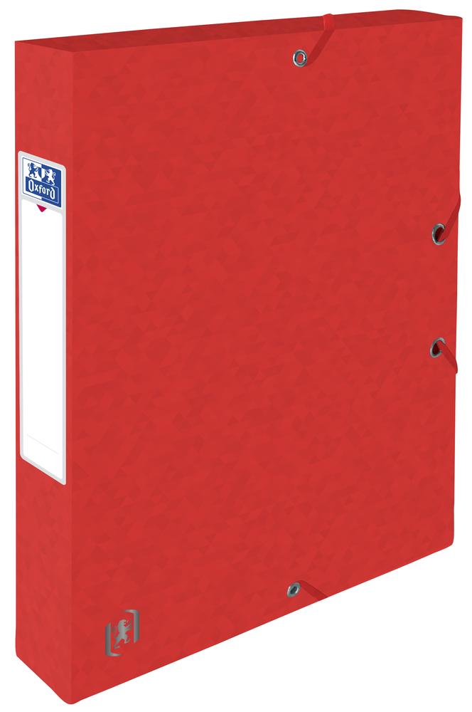 Oxford TOP FILE+ # Sammelbox in A4, Farbe: rot, 425 g/m² Karton, Multi´Strat™ Technologie, 40 mm breit, Beschriftungsetikett, drei Einschlagklappen, Eckspannergummis