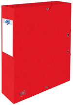 Oxford TOP FILE+ # Sammelbox in A4, Farbe: rot, 425 g/m² Karton, Multi´Strat™ Technologie, 60 mm breit, Beschriftungsetikett, drei Einschlagklappen, flache Eckspannergummis