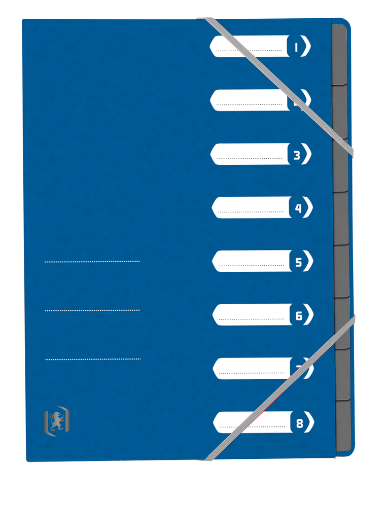 Oxford TOP FILE+ # Ordnungsmappe A4 mit 8 Fächern, Farbe: blau, 390 g/m² Karton, Multi´Strat™ Technologie, Gummizugverschluss