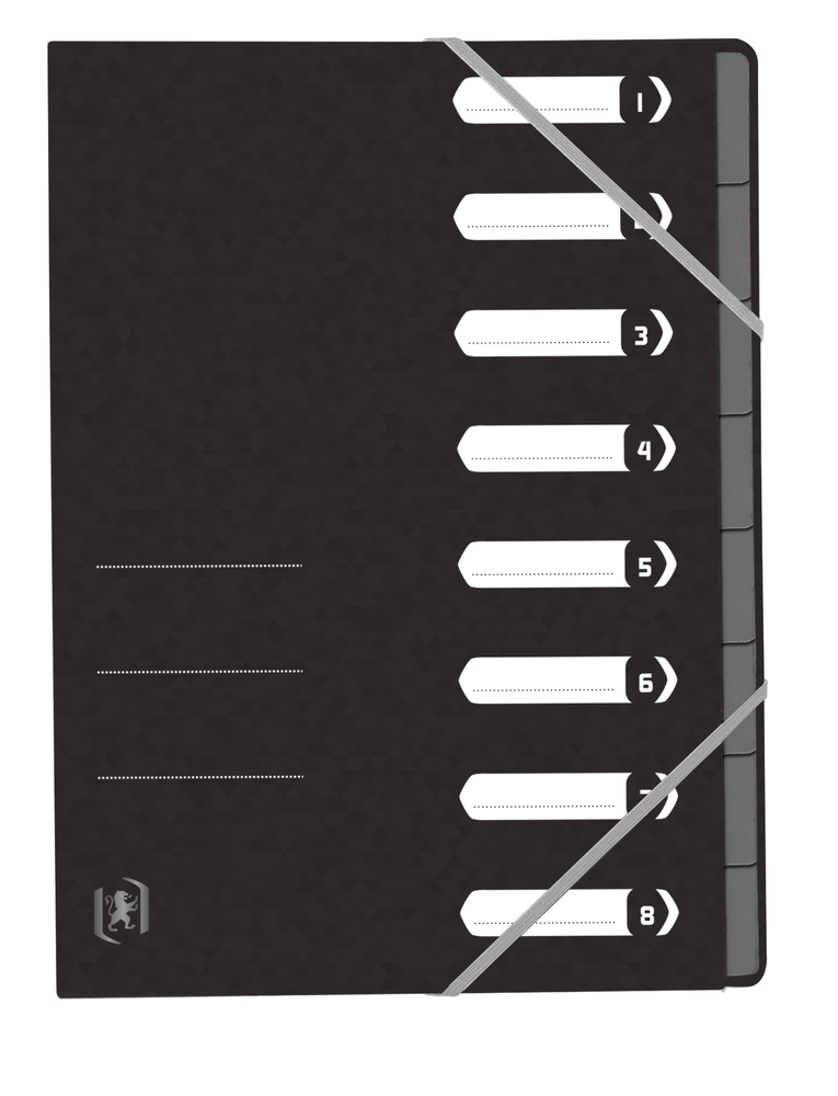 Oxford TOP FILE+ # Ordnungsmappe A4 mit 8 Fächern, Farbe: schwarz, 390 g/m² Karton, Multi´Strat™ Technologie, Gummizugverschluss