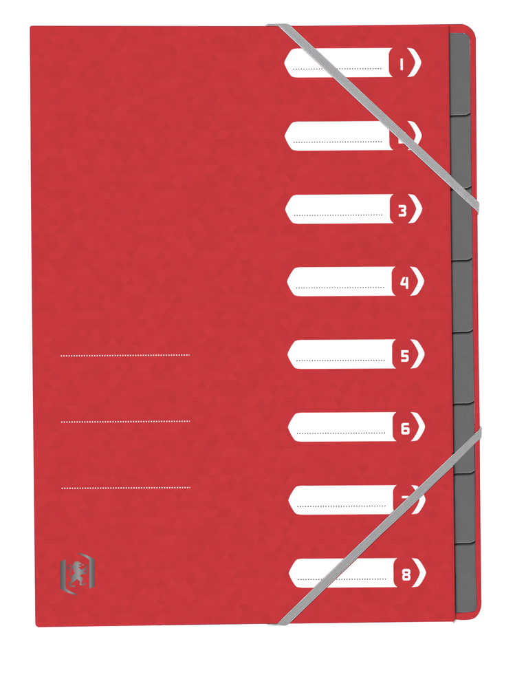 Oxford TOP FILE+ # Ordnungsmappe A4 mit 8 Fächern, Farbe: rot, 390 g/m² Karton, Multi´Strat™ Technologie, Gummizugverschluss