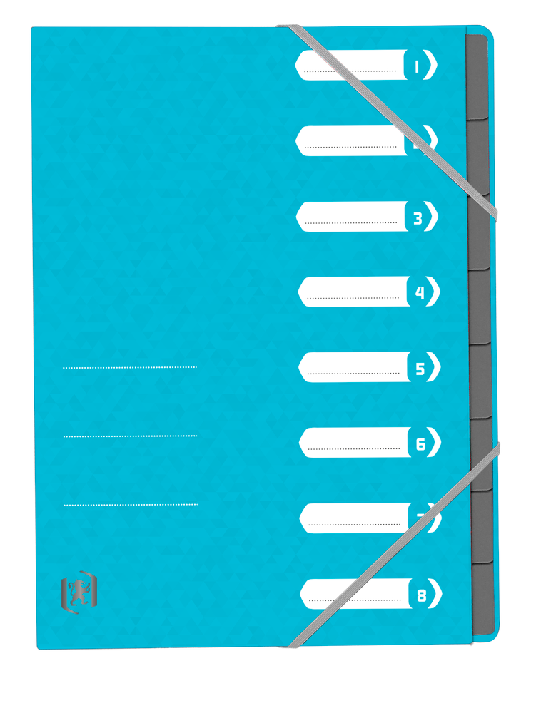 Oxford TOP FILE+ # Ordnungsmappe A4 mit 8 Fächern, Farbe: hellblau, 390 g/m² Karton, Multi´Strat™ Technologie, Gummizugverschluss