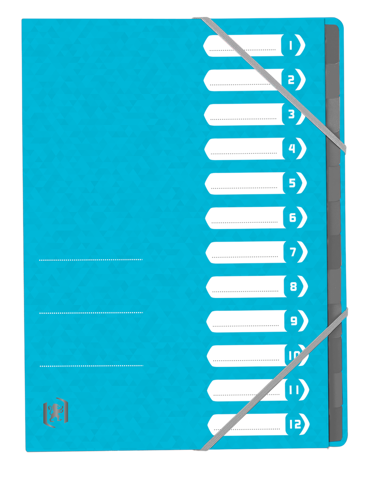 Oxford TOP FILE+ # Ordnungsmappe A4 mit 12 Fächern, Farbe: hellblau, 390 g/m² Karton, Multi´Strat™ Technologie, Gummizugverschluss