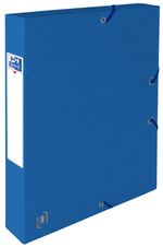 Oxford TOP FILE+ # Sammelbox in A4, Farbe: blau, 425 g/m² Karton, Multi´Strat™ Technologie, 40 mm breit, Beschriftungsetikett, drei Einschlagklappen, Eckspannergummis