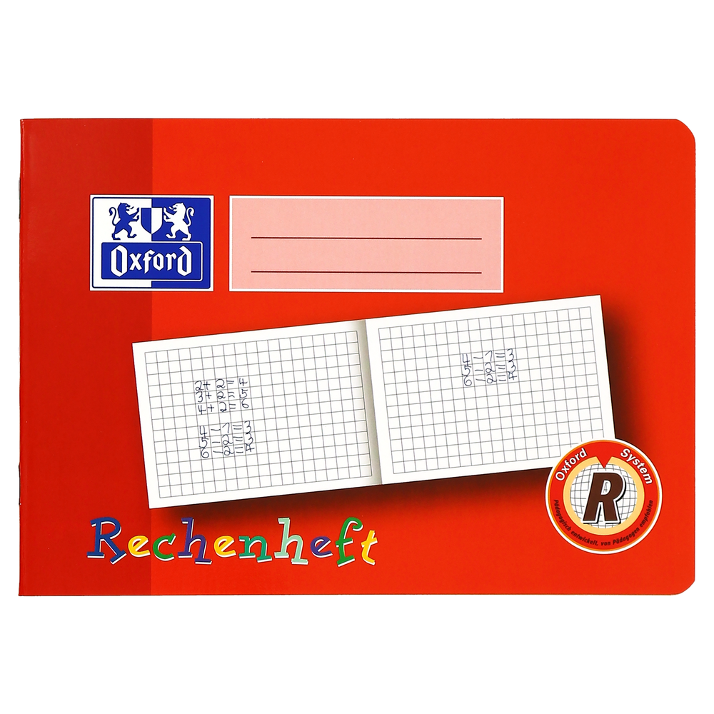 Oxford Lernsysteme # A5 quer Rechenlernheft, Lineatur R (extragroße Kästchen 10x10mm), 16 Blatt,  Optik Paper® , geheftet, rot