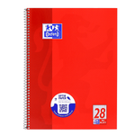 Oxford CLASSIC # Collegeblock A4+,  Lineatur 28 (kariert mit Rand rechts und links), 80 Blatt, 90 g/m² OPTIK PAPER®, Spiralbindung, 4-fach gelocht, Farbe: rot